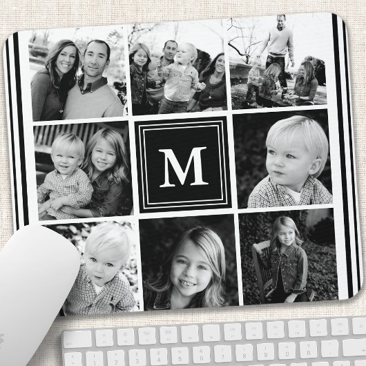 Zwart monogram Familie Foto Collage Muismat