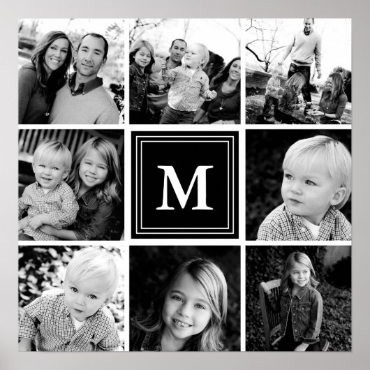 Zwart monogram Familie Foto Collage Poster (Voorkant)