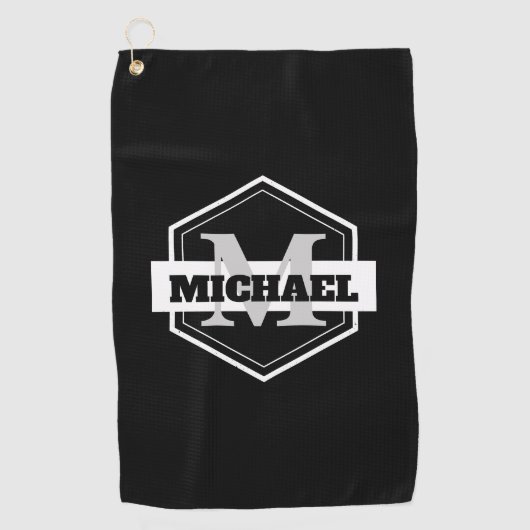 Zwart monogram golfhanddoek (Voorkant)