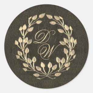  zwart monogram goudvormig elegant script ronde sticker