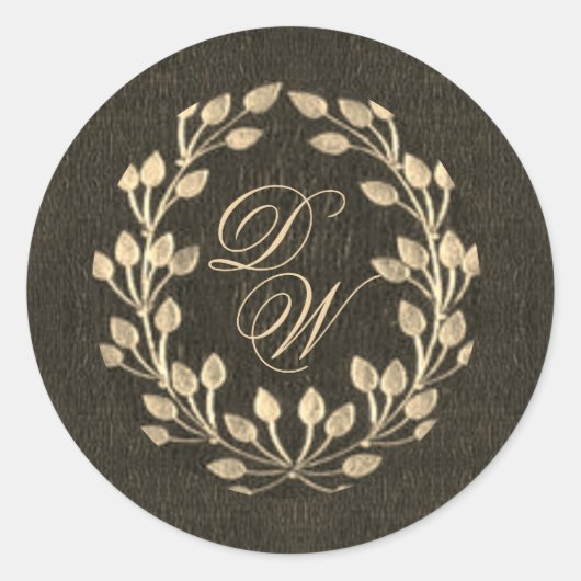  zwart monogram goudvormig elegant script ronde sticker (Voorkant)