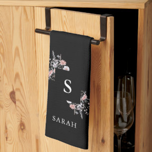 Zwart Monogram Initiaal Modern Mom Theeschaaltje Theedoek