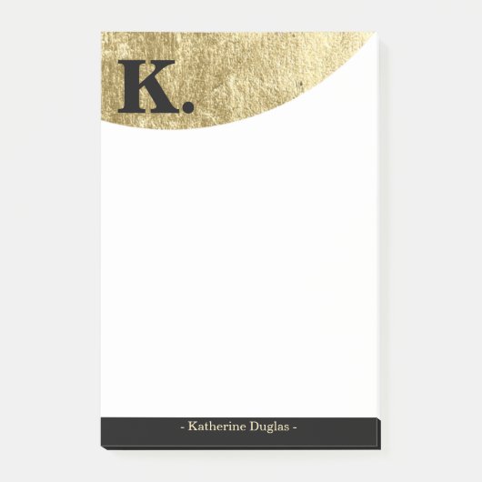 Zwart monogram Initiaal op Gold Foil Luxury Post-it® Notes (Voorkant)