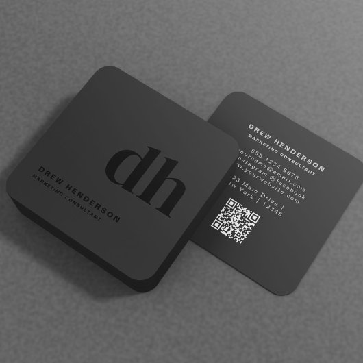 Zwart Monogram Initialen Professionele QR-code Vierkante Visitekaartje