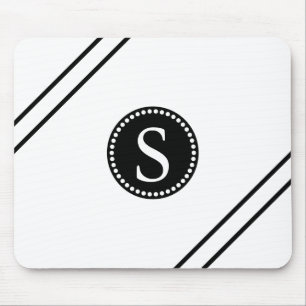 Zwart monogram met witte en zwarte strepen muismat