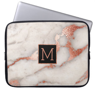 zwart monogram op goudmarmer van roos laptop sleeve