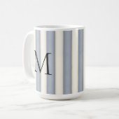 Zwart Monogram op Grijs & Antiek Wit Streep Koffiemok (Voorkant links)