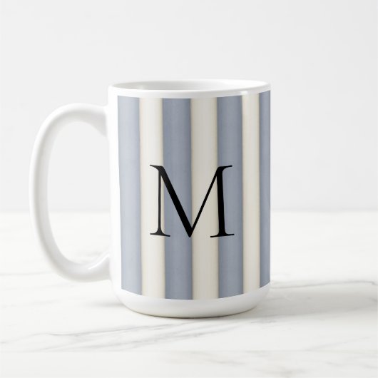 Zwart Monogram op Grijs & Antiek Wit Streep Koffiemok (Links)