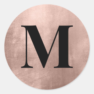 Zwart monogram op namaak roze gouden folie ronde sticker