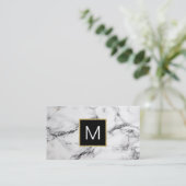 zwart monogram op wit marmer visitekaartje (Staand voorkant)