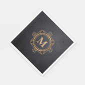 Zwart monogram ornamental mandala servet (Hoek)