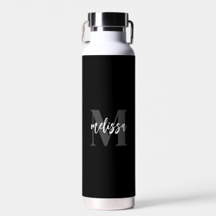 Zwart monogram penseelscript waterfles