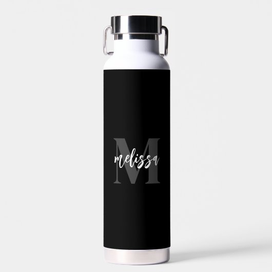 Zwart monogram penseelscript waterfles (Voorkant)