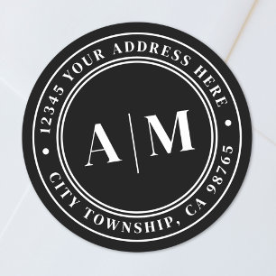 Zwart Monogram Retouradres Ronde Sticker