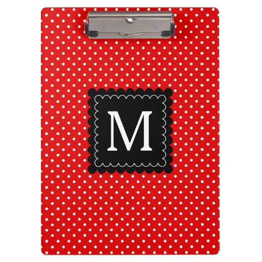 Zwart monogram rood wit pols patroon zwart klembord (Voorkant)