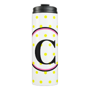 Zwart Monogram Roze Gele Polka Dots Thermosbeker