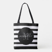 Zwart Monogram Script Calligrafie Modern Stripe Draagtas (Achterkant)