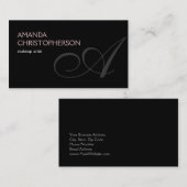 Zwart monogram script Makeup Artist Visitekaartje (Voorkant / Achterkant)