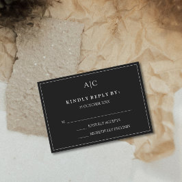 Zwart Monogram Trouwen RSVP Kaart