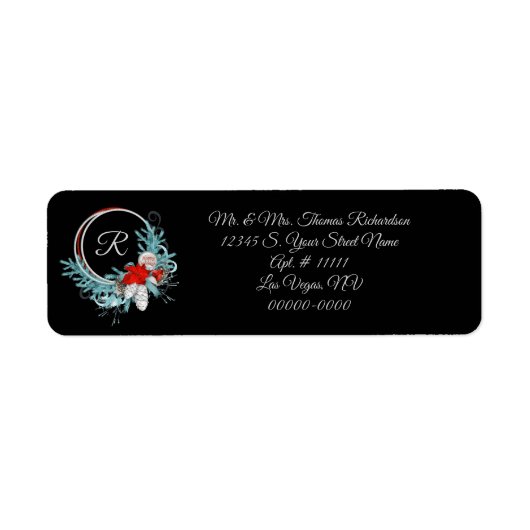 Zwart Monogrammed Holiday Return Adres Labels (Voorkant)