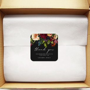Zwart Moody Floral Bourgondië bruiloft Vierkante Sticker
