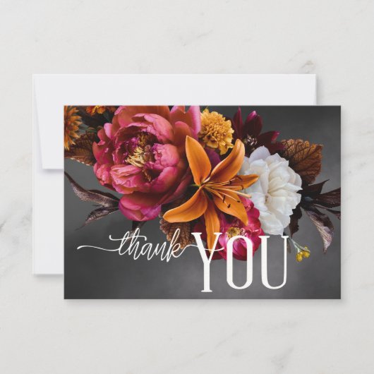 Zwart Moody Gotisch Sinaasappel Lily Bruiloft Bedankkaart (Voorkant)