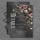 Zwart Moody Gotische Bloemen & Mist Bruiloft Detai Informatiekaartje
