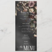 Zwart Moody Gotische Bloemen & Mist Bruiloft Menu (Voorkant)