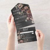 Zwart Moody Gotische Bloemen Mist Geen Diner Detai All In One Uitnodiging (Afscheurbaar)