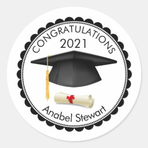 Zwart Mortier, diploma Jouw naam Afstuderen Sticke Ronde Sticker
