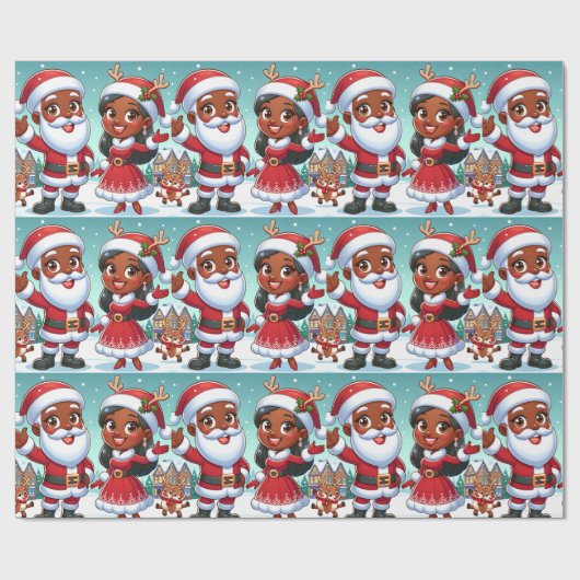 Zwart Mr & Mrs Claus inpakpapier (Vlak)
