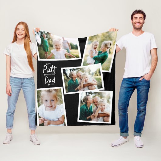 Zwart multi foto modern minimal golf vader fleece deken (In situ)