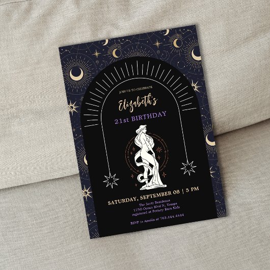 Zwart Mystic Virgo Zodiac 21e verjaardag Kaart