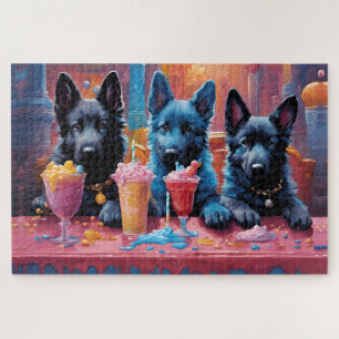 Zwart N Blauw Duits Herder Puppies N Milkshakes Legpuzzel