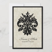 Zwart n Cream Fleur de Lis Damask Bruiloft Kaart (Achterkant)