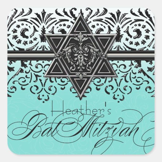 Zwart n wit kant look zilveren vleermuis mitzvah S Vierkante Sticker (Voorkant)