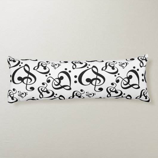Zwart N Wit Muziek Clef Hart Patroon Dubbele kant Lichaamskussen (Achterkant)