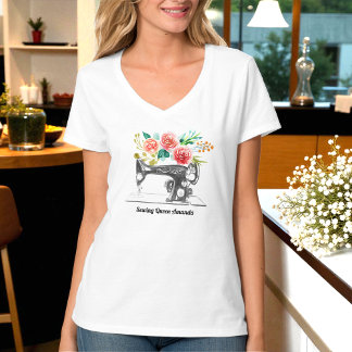 Zwart naaimachine naaister T-shirt