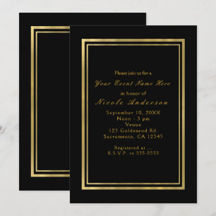 Zwart & namaakfolie gouden chique elegante uitnodi kaart