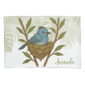 Zwart-Naped Monarch genesteld tussen de bladeren Kussensloop (Voorkant-Links)