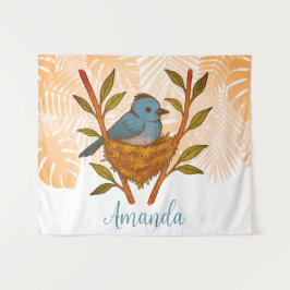 Zwart-Naped Monarch genesteld tussen de bladeren Wandkleed