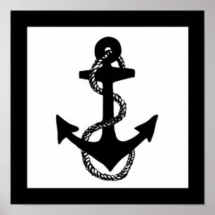 zwart-nautisch ANCHOR met touw   Poster
