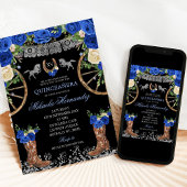 Zwart Navy Blauw en Zilver Charra Quinceañera Kaart