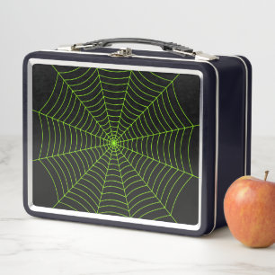 Zwart neon groen spinnenweb Halloween patroon