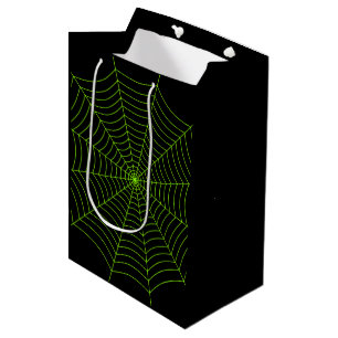 Zwart neon groen spinnenweb Halloween patroon Medium Cadeauzakje
