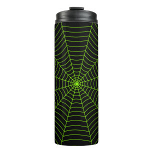 Zwart neon groen spinnenweb Halloween patroon Thermosbeker