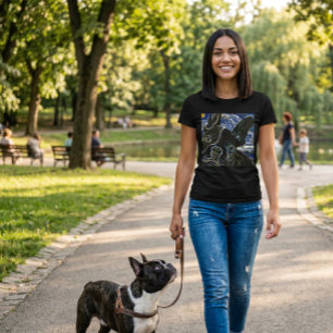 Zwart neon kunst T-shirt met Franse Bulldog