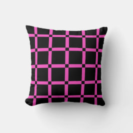 Zwart & Neon Roze Raster Patroon Worp Kussen