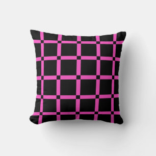 Zwart & Neon Roze Raster Patroon Worp Kussen