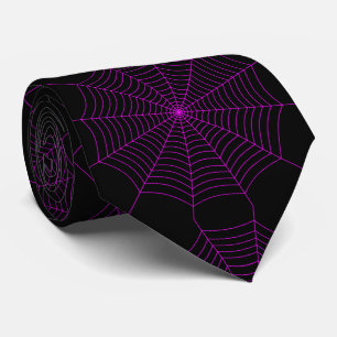 Zwart neon roze spinnenweb Halloween patroon Stropdas